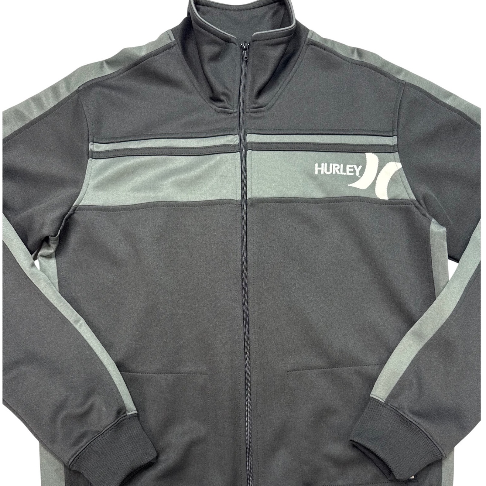 Hurley Track Jacket Mens Large Black Gray Excellent Full Zip Colorblock Logo